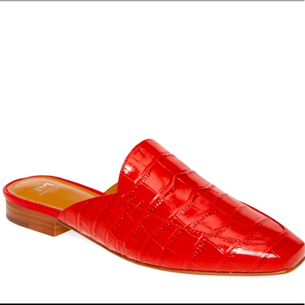 Marc Fisher Red Croc Leather Loafter Flat Mules